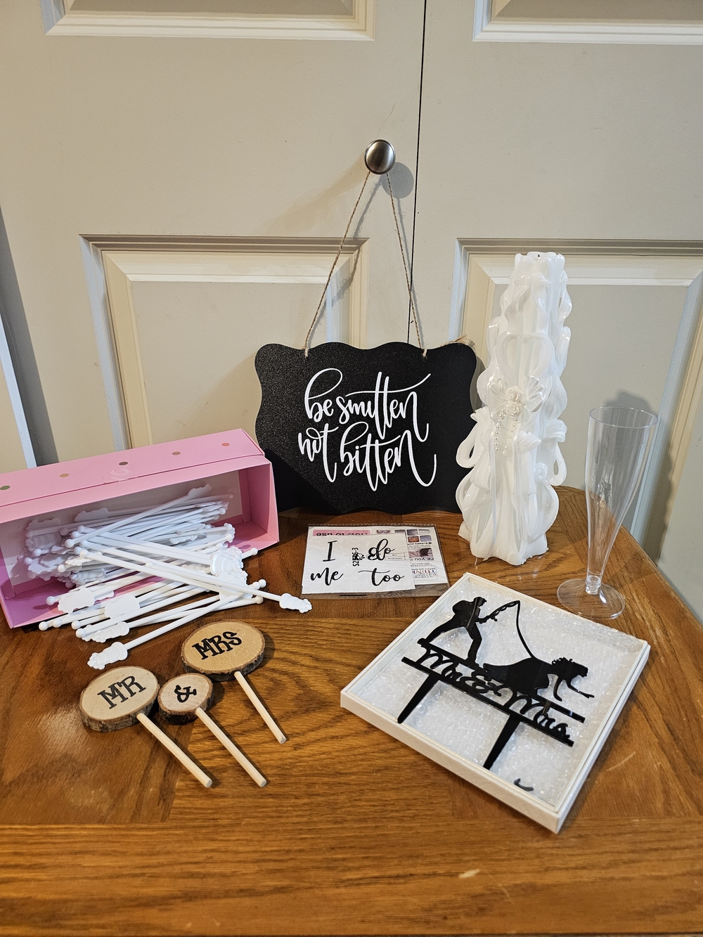 Wedding Bundle! Cake Topper and Party Decor Set in Black, White, Pink